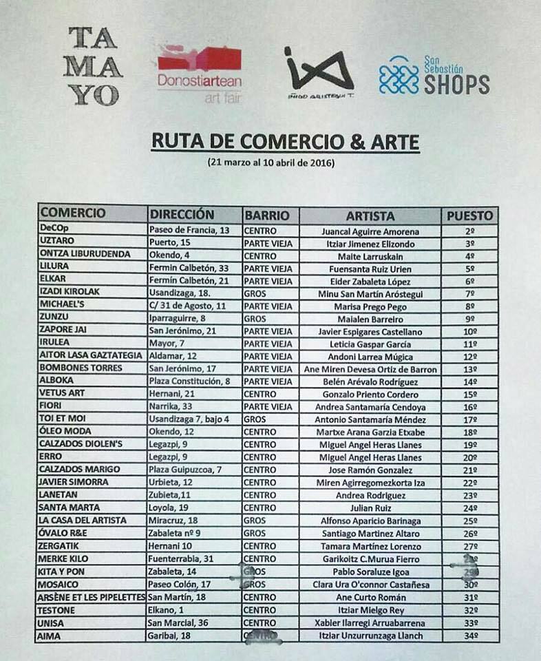 Concurso carteles Donostiartean . Listado de comercios