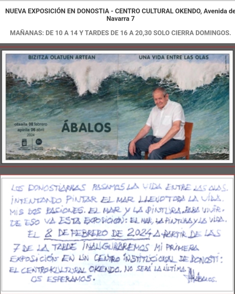 Nota manuscrita invitación exposición Ábalos - Abalosek idatzitako erakusketaren gonbidapena